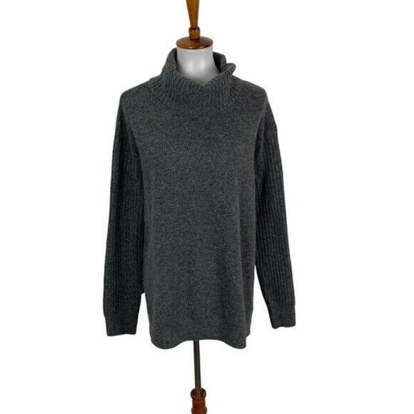 Topshop Gray Chunky Knit Turtleneck Sweater Cozy Relaxed Fit Pullover US 10 - Picture 1 of 7